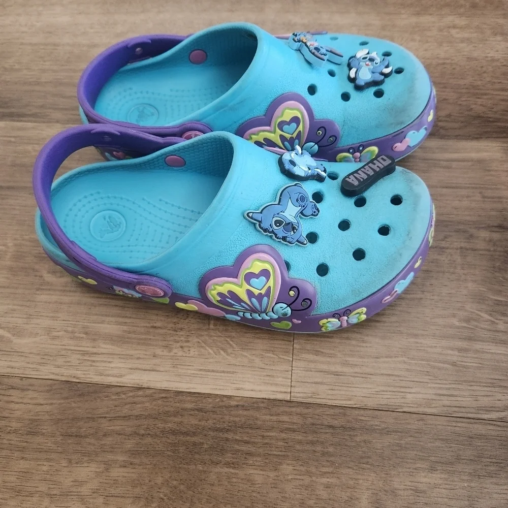 Crocs Butterfly Light Up Clogs With Stitch Jibbetz Size 2